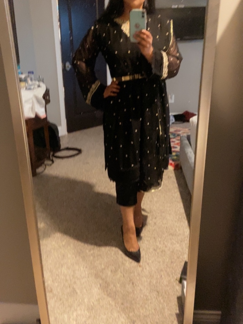 Black embroidered kameez pants dupatta
